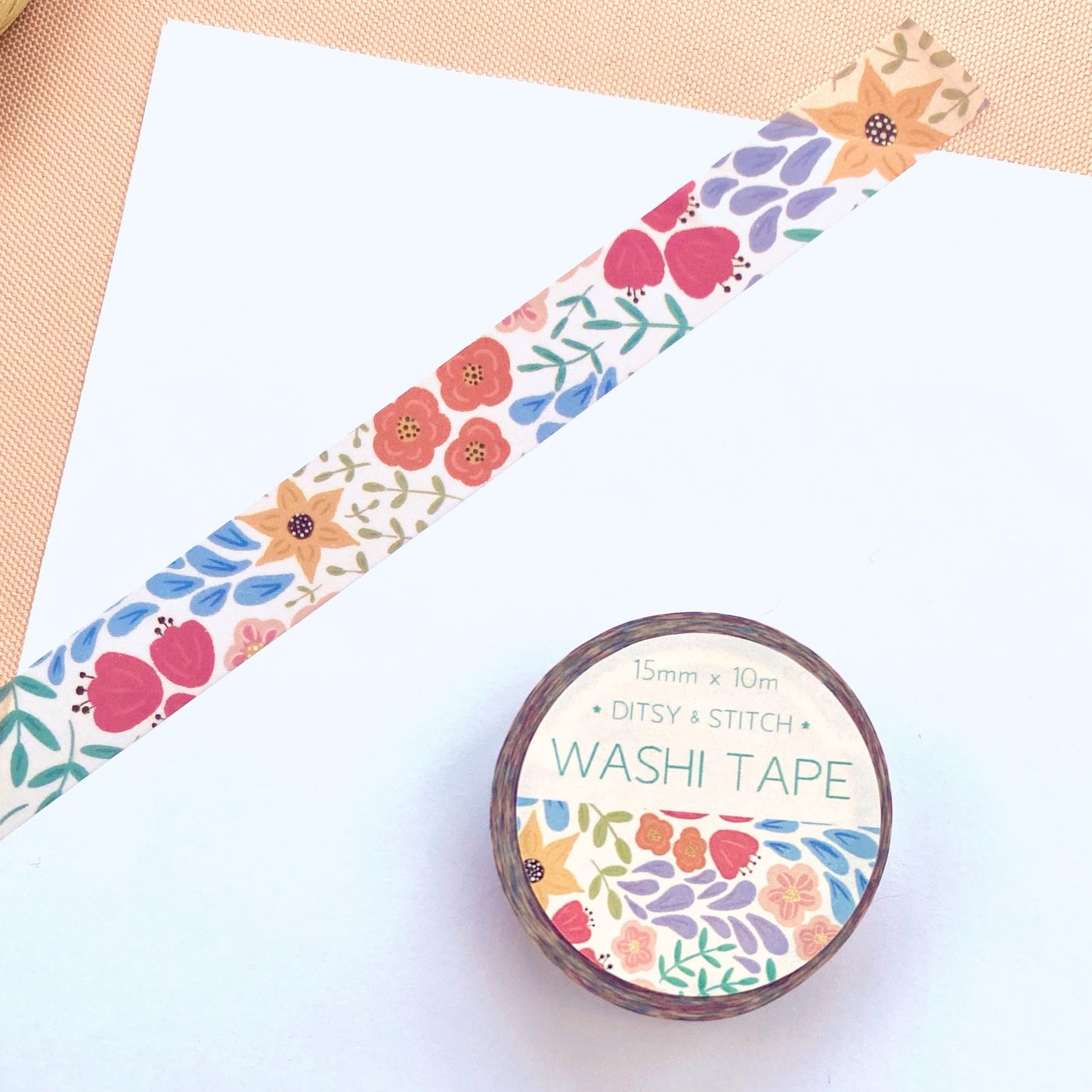 Washi tape with floral design on a white background