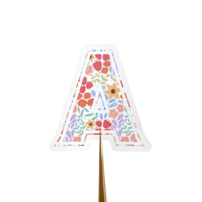 Decorative letter 'A' sticker with floral pattern on a white background