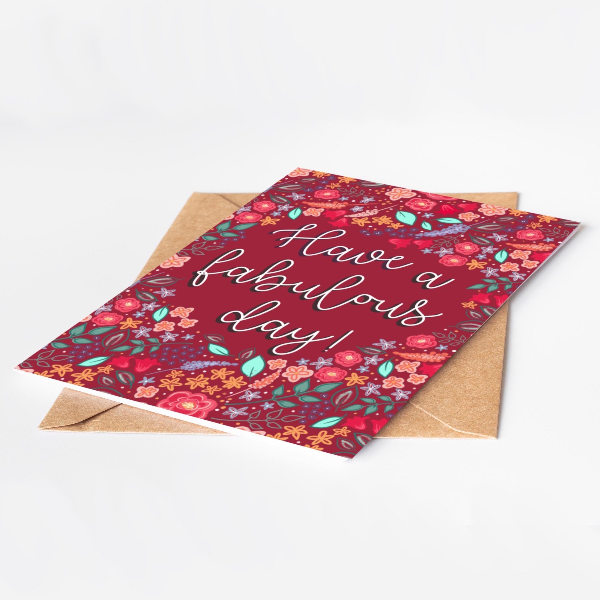 Greeting card with floral design and 'Have a fabulous day!' text on a white background