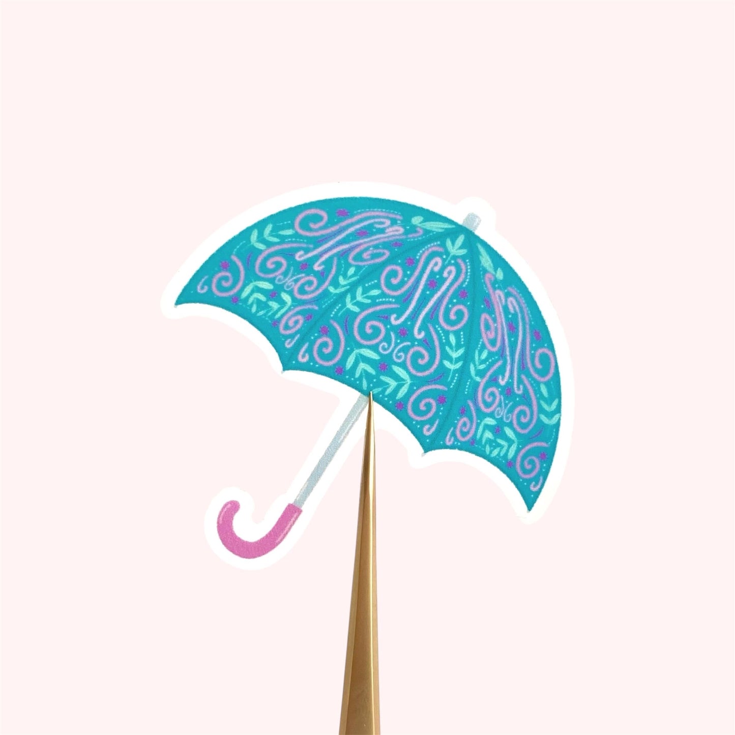 Decorative umbrella sticker with a blue pattern on a white background
