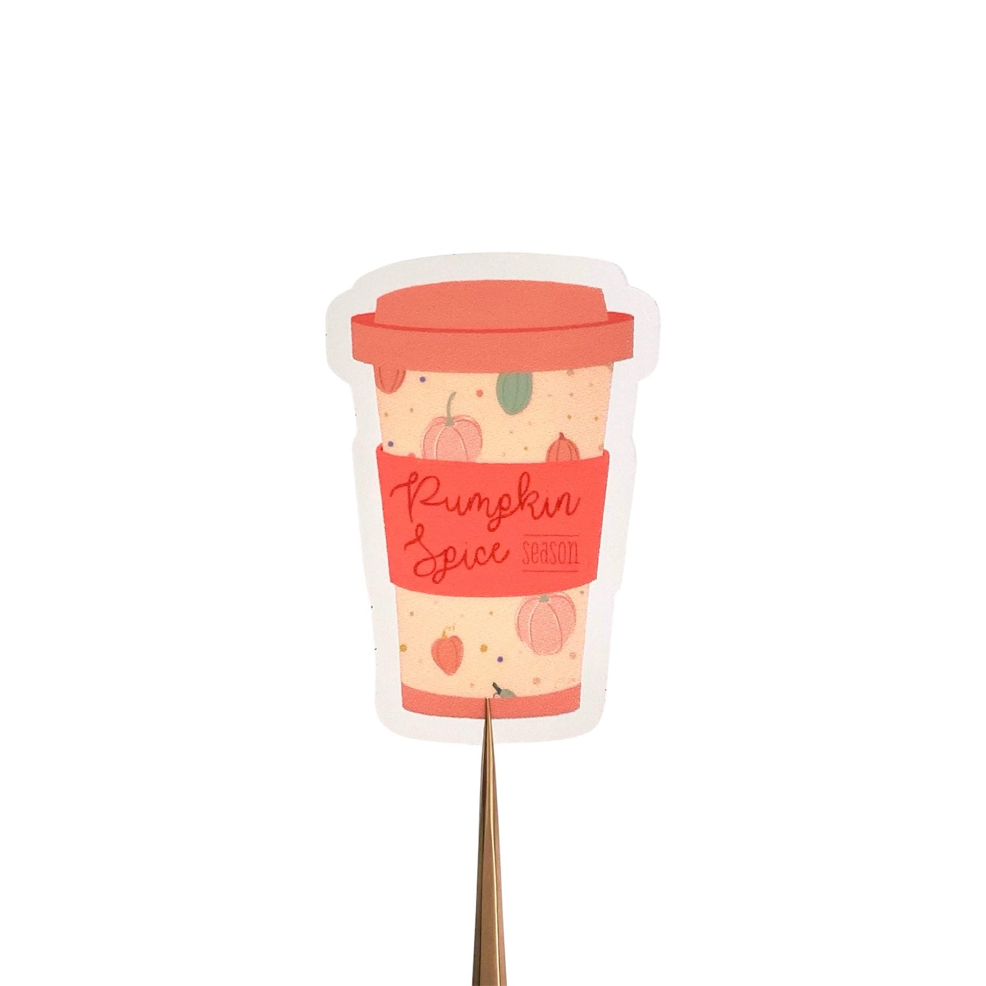 Pumpkin spice coffee cup transparent sticker on a white background