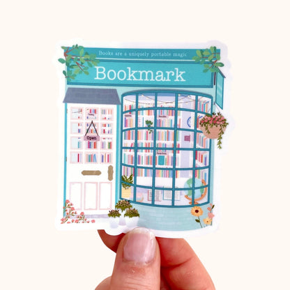 Sticker with a design of a bookshop on a white background