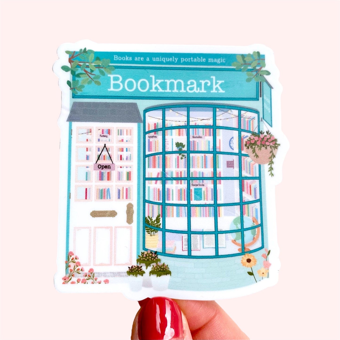 Sticker with a design of a bookshop on a white background