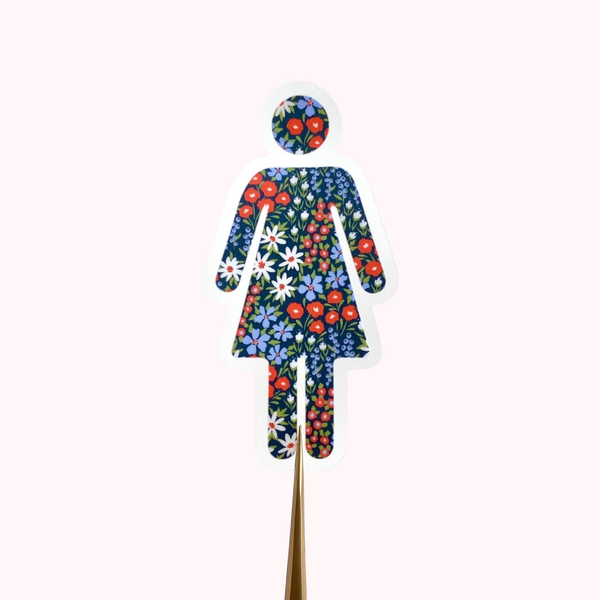 Decorative sticker with floral woman design on a white background