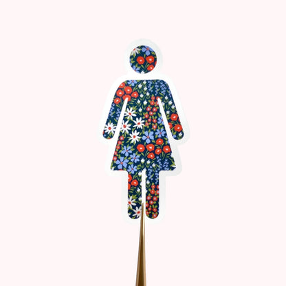 Decorative sticker with floral woman design on a white background