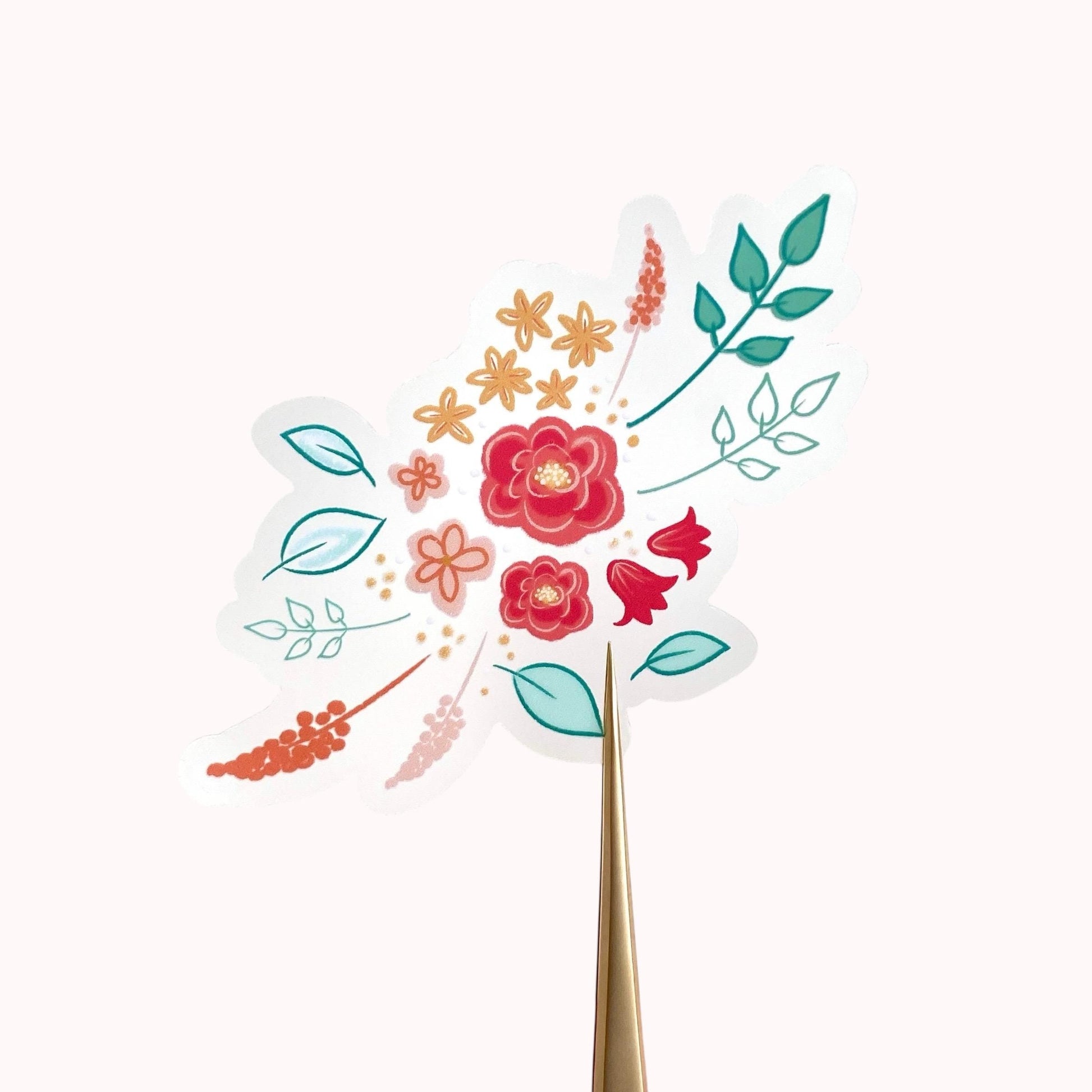 Colourful floral design sticker on a white background
