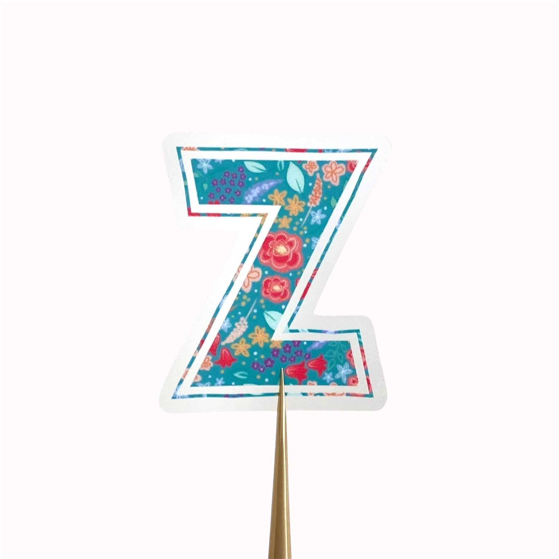 Floral-patterned letter 'Z' sticker on a white background