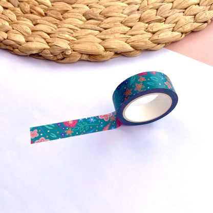 Decorative tape with floral pattern on a white background