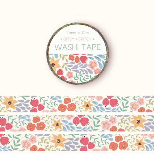 Floral washi tape labelled with 'Ditsy & Stitch' on a white background.