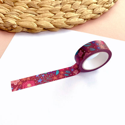 Decorative tape with floral pattern on a white surface