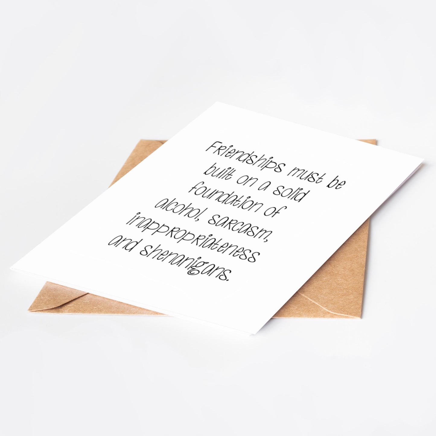 Card with humorous text on a white background