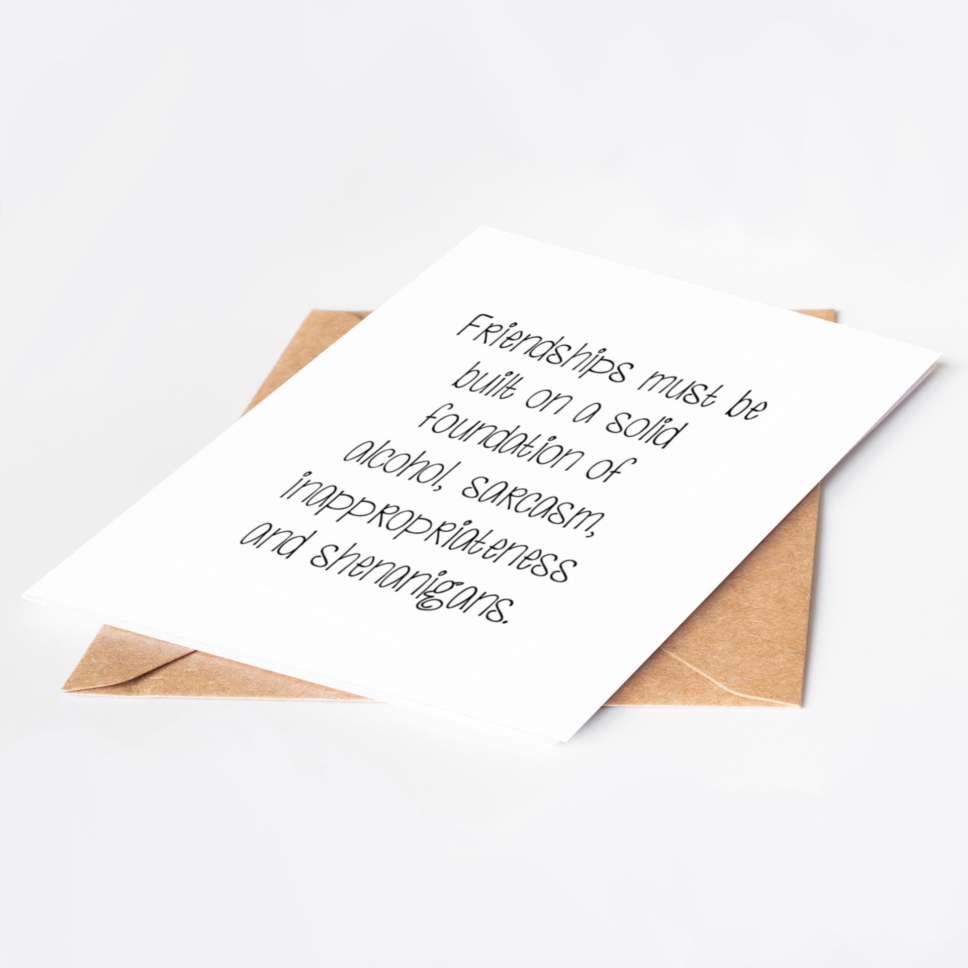 Card with humorous text on a white background