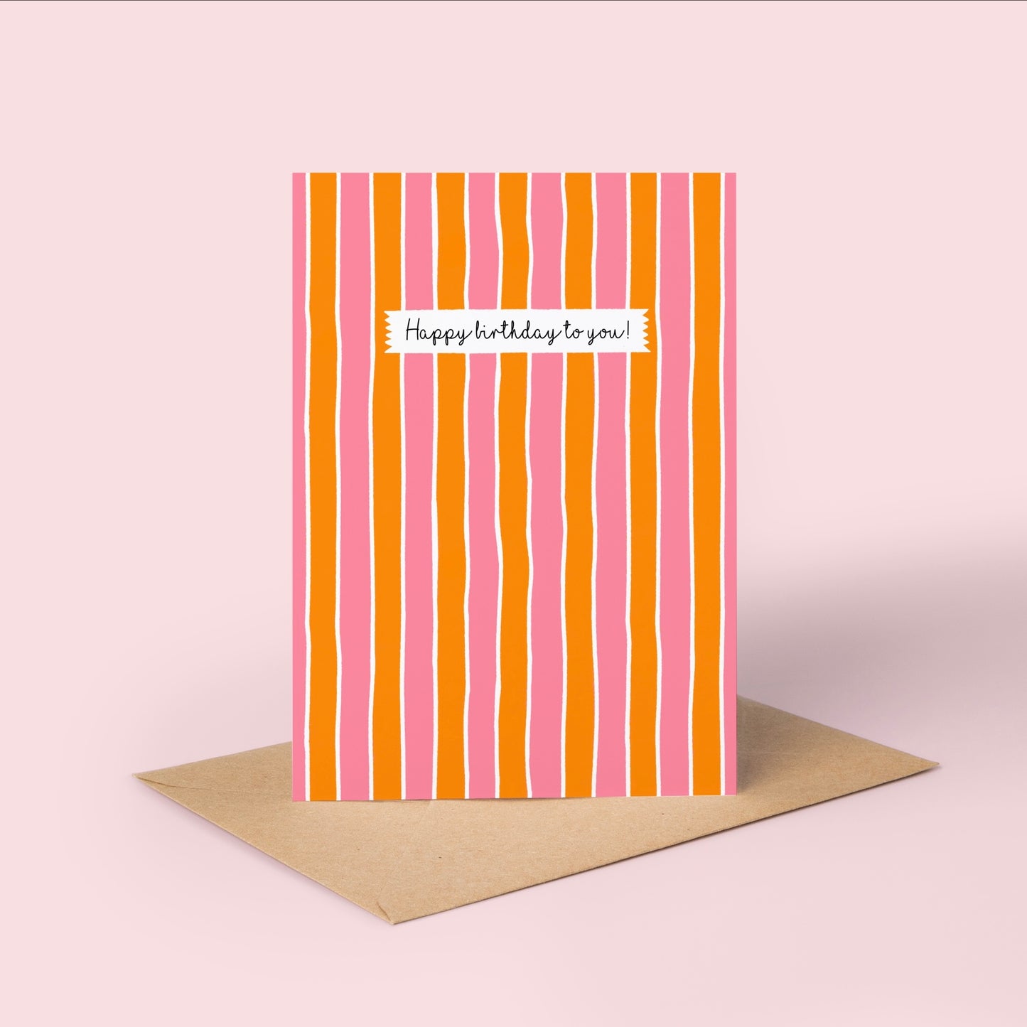 Striped birthday card with 'Happy birthday to you!' text on a pink background