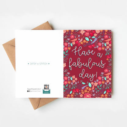 Greeting card with floral design and text 'Have a fabulous day!' on a white background