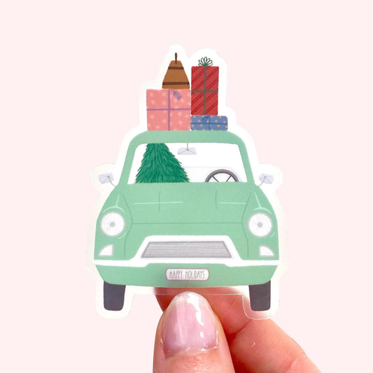 Decorative car sticker with Christmas tree and presents on a white background