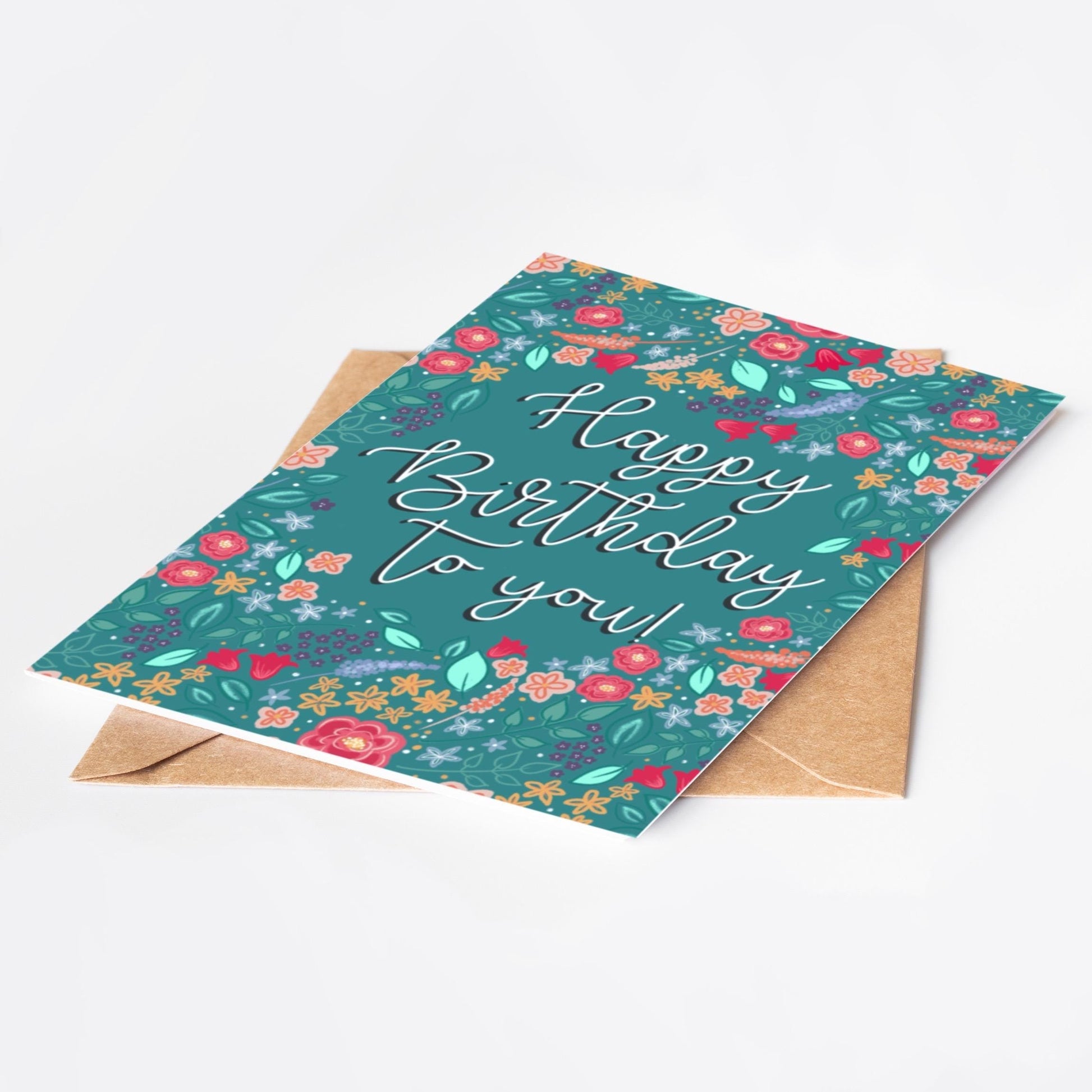 Floral birthday card with 'Happy Birthday to you!' text on a white background