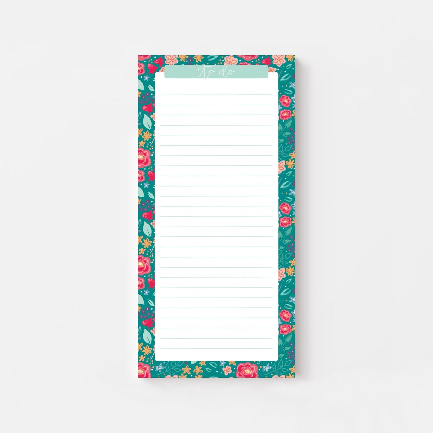 Floral-patterned notepad with a white background