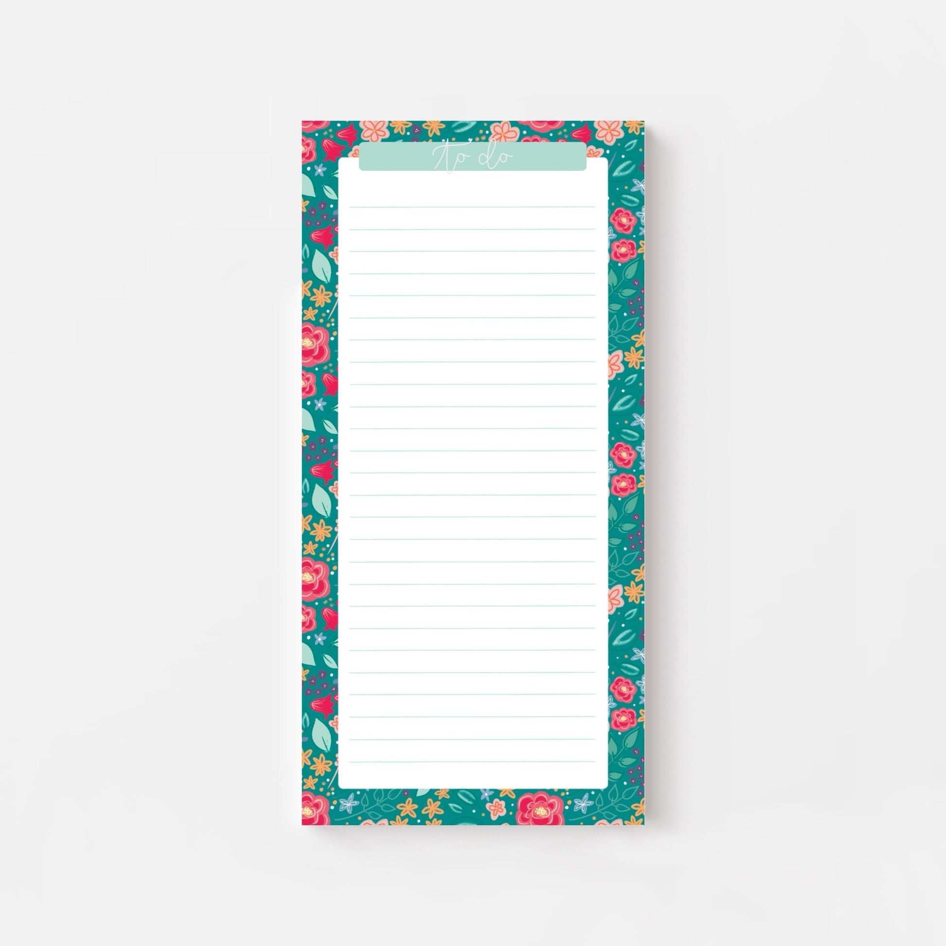 Floral-patterned notepad with a white background