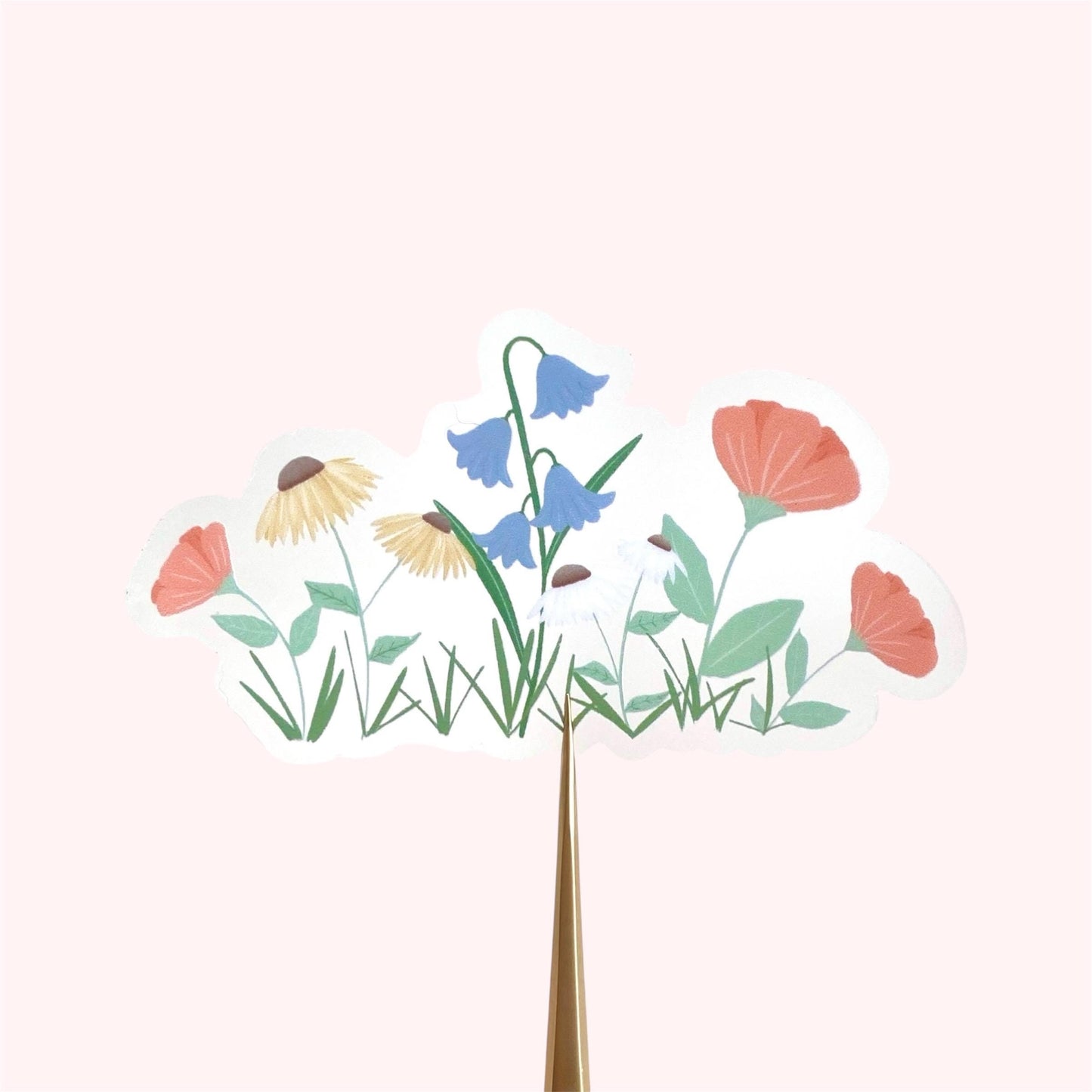 A sticker with colourful garden flowers design on a white background.